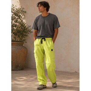 Paterson Mens Neon Yellow Nylon Convertible Zip Off Cargo Pants XL Belted Gorp